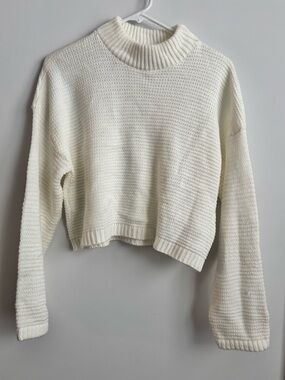 Express Cream Cropped Mock-Turtleneck Sweater